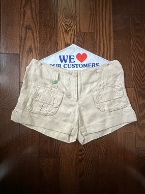 bebe Natural Beige Linen-Blend Cargo Shorts
